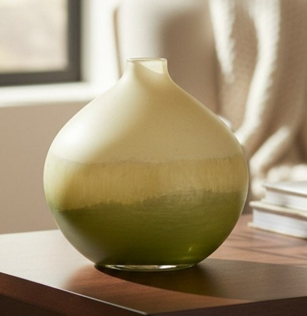Kohl's Monterey Avocado Green Blown Art Glass Flower Vase 8" Home Decor